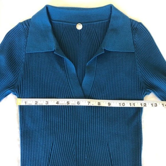Margaret O’Leary Blue Green Collared Knit Top, Medium - Picture 6 of 6